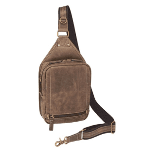 GUN TOTE'N MAMAS Mini Sling, Distressed Buffalo Leather Conceal Carry Purse | Brown