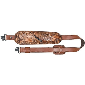 AA&E LEATHERCRAFT Big Game Trophy Gun Sling (Deer Head Emboss) - Brown Leather