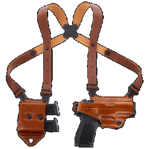 Galco MCII820 Miami Classic II Shoulder System Fits Chest Up To 56" Tan Leather Harness Fits Sig P320/M17/M18/Taurus G2/G3/G3C Right Hand