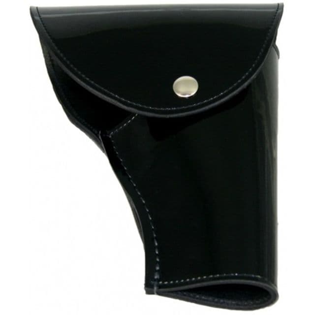 Boston Leather Black Full Grain Leather Flap Holster Plain Fits Glock with Gold Snap