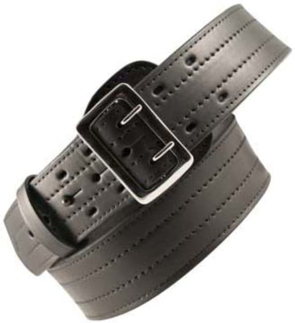 Boston Leather Sam Browne 2.25in Fully Lined Duty Belt w/ Chrome & Brass Buckle Gold Buckle Size 56