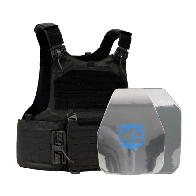 Caliber Armor AR550 w/ M.O.D. NIJ III+ PolyShield Complete Plate Carrier Package Shooters/SAPI Black  19-AR550-S