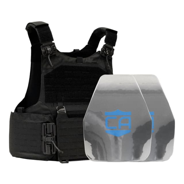Caliber Armor AR550 w/ M.O.D. NIJ III+ PolyShield Complete Plate Carrier Package - Set of 2 Shooters Black dium