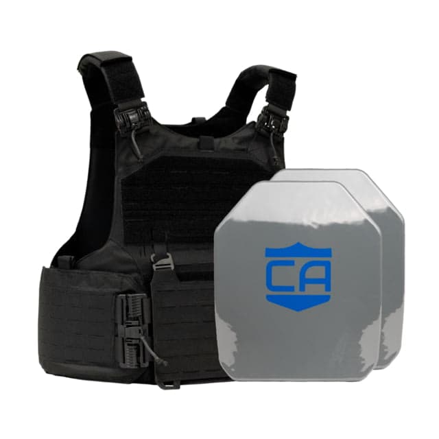 Caliber Armor AR550 w/ M.O.D. NIJ III+ PolyShield Complete Plate Carrier Package - Set of 2 SAPI Black ium