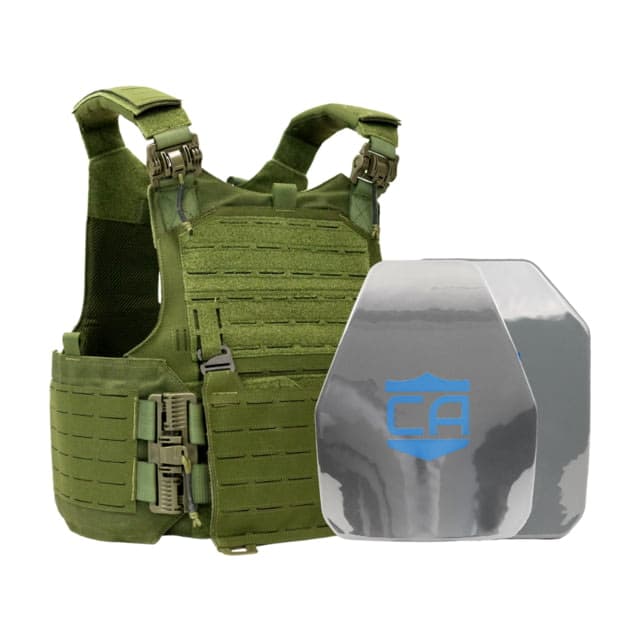 Caliber Armor AR550 w/ M.O.D. NIJ III+ PolyShield Complete Plate Carrier Package Shooters/SAPI OD Green  19-AR5T