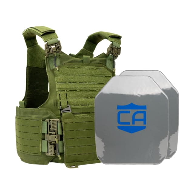 Caliber Armor AR550 w/ M.O.D. NIJ III+ PolyShield Complete Plate Carrier Package - Set of 2 SAPI OD Green ge