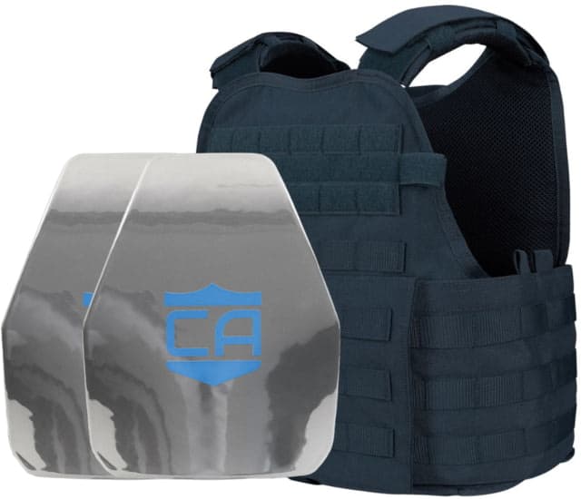 Caliber Armor AR550 11 x 14 Level III+ Body Armor w/PolyShield Spall Coat and Condor MOPC Complete Plate Carrier Package Navy Blue