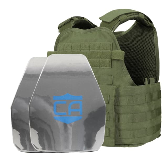 Caliber Armor AR550 III+ PolyShield Spall CoatCondor MOPC Complete Plate Carrier Package Shooters Ranger Green