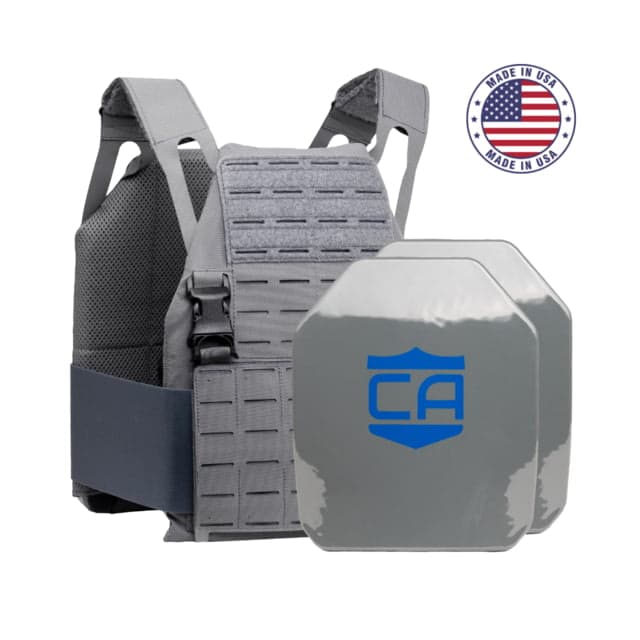 Caliber Armor Caliber AR550 DV8 III+ PolyShield Complete Plate Carrier Package SAPI Wolf Gray 10x12in