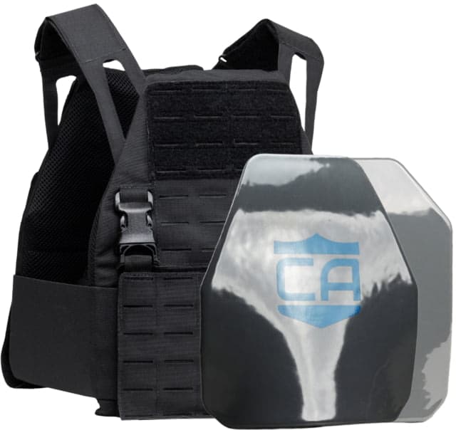 Caliber Armor Caliber AR550 DV8 - Level III+ Body PolyShield Armor Complete Plate Carrier Package Shooter/SAPI Cut Black 10x12in