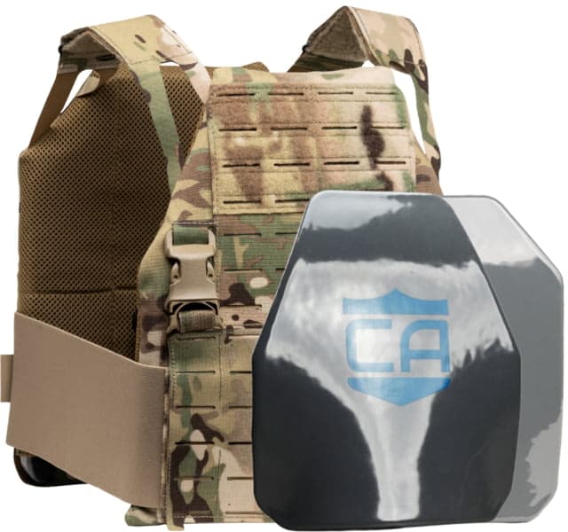 Caliber Armor Caliber AR550 DV8 - Level III+ Body PolyShield Armor Complete Plate Carrier Package Shooter/SAPI Cut MultiCam 10x12in