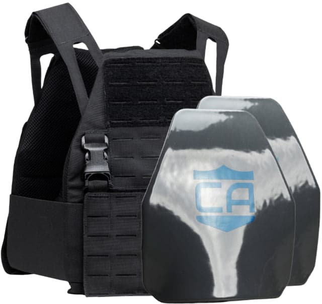 Caliber Armor Caliber AR550 DV8 - Level III+ Body PolyShield Armor Complete Plate Carrier Package Shooters Cut Black 11x14in