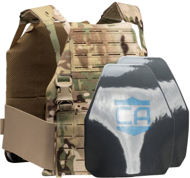 Caliber Armor Caliber AR550 DV8 - Level III+ Body PolyShield Armor Complete Plate Carrier Package Shooters Cut MultiCam 11x14in