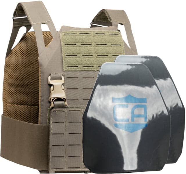 Caliber Armor Caliber AR550 DV8 - Level III+ Body PolyShield Armor Complete Plate Carrier Package Shooters Cut Ranger Green 11x14in