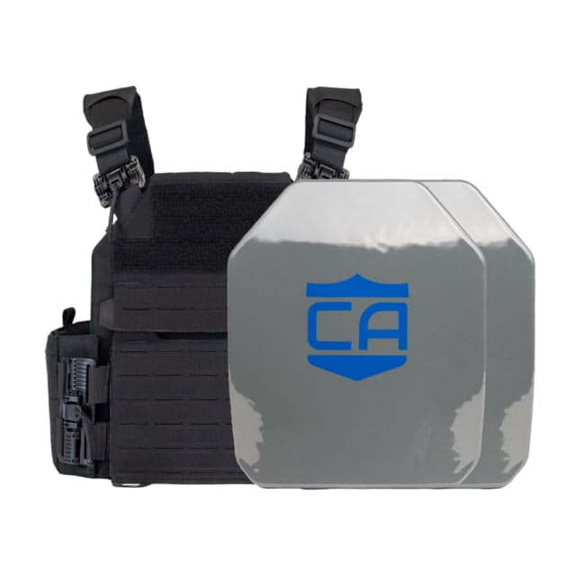 Caliber Armor AR550 NIJ III+ Recon PolyShield Complete Plate Carrier Package - Set of 2 Black