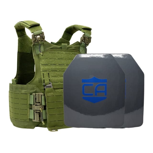 Caliber Armor CaliberHX Speed Plate NIJ IIIA/HG2 M.O.D. Complete Plate Carrier Package - Set of 2 SAPI OD Green n/Small