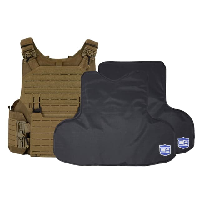 Caliber Armor CaliberX Soft IIIA/HG2 M.O.D. Complete Plate Carrier Package - No Side Armor Panels Coyote Tan Large