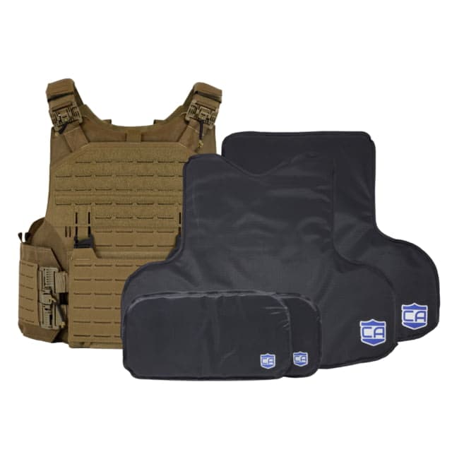Caliber Armor CaliberX Soft IIIA/HG2 M.O.D. Complete Plate Carrier Package - w/ Side Armor Panels Coyote Tan Large