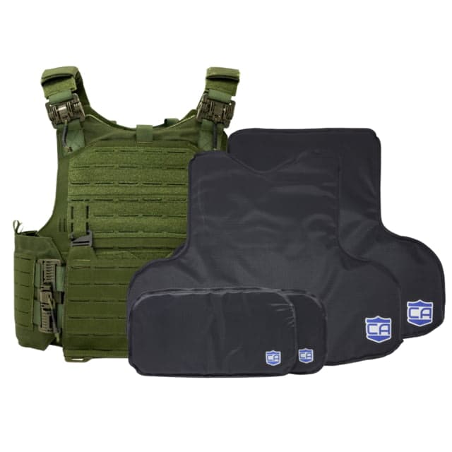 Caliber Armor CaliberX Soft IIIA/HG2 M.O.D. Complete Plate Carrier Package - w/ Side Armor Panels OD Green Large
