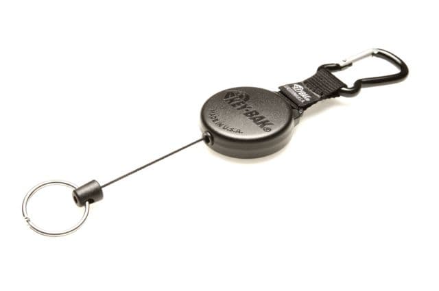 Key-Bak 488b Retractable Reel W- 48in Kevlar Cord Durable Case Aluminum Carabineer Split Ring Black