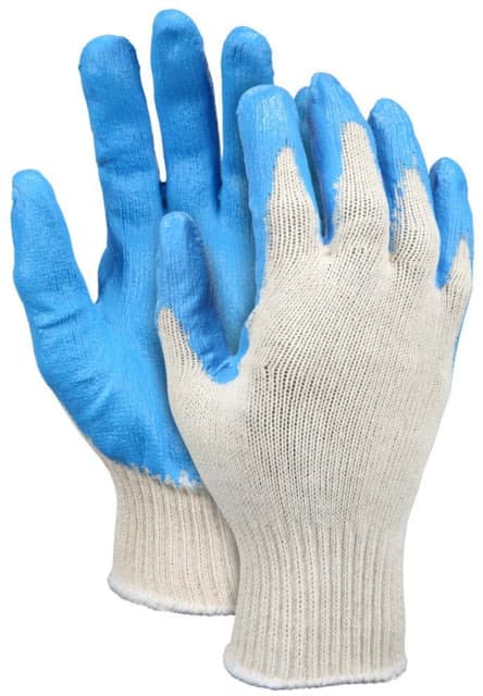 Mcr Safety 10 Gauge Natural Cotton Polyester Work Gloves W/Blue Latex Coated Palm & Fingertips Small