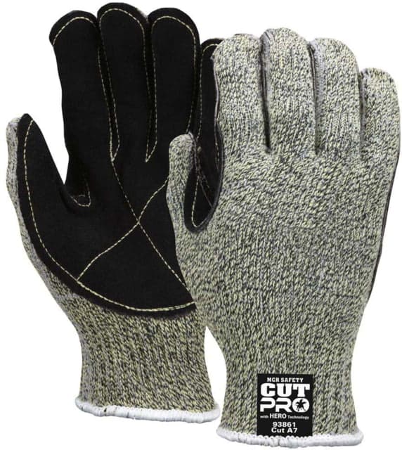 MCR Safety Cut Pro Hero Technology 7-Gauge Regular Weight Cut Resistant Work Gloves w/Leather Palm Small
