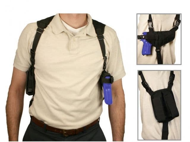 Vism Ambidextrous Black Shoulder Holster/Double Magazine Holder