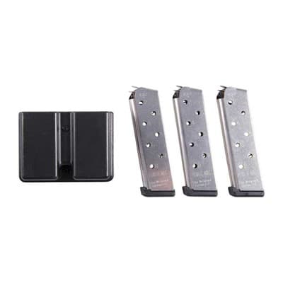 1911 45 Acp Power Magazines With Mag Pouch - 1911 8-Round Ss Power Magazine, 3 Pack W/ Double Mag Pouch