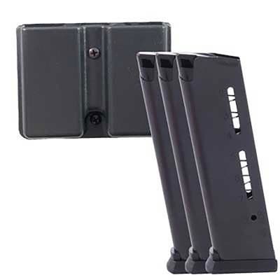 Elite Tactical 1911 45 Acp Magazines With Pouch - Govt .45 Acp 8-Rd, Black, Polymer Base 3-Pak W/Pouch