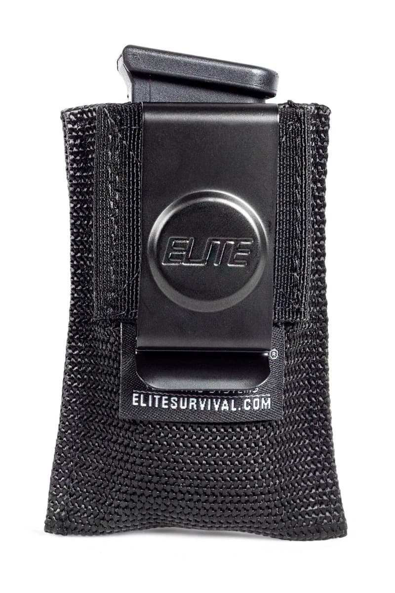 Elite Survival Systems Open Single Stack Mag Pouch w/ Clip, Black - OMP