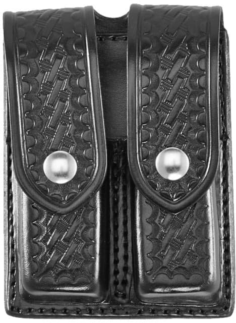 Aker Leather Model 510 Double Magazine Pouch Medium 9mm Luger Brass Snap Double Stack Basketweave Black