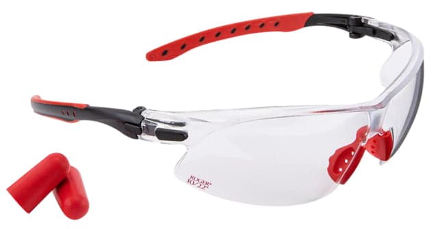 Allen Safety Shooting Glasses & Foam 32 dB Earplugs Combo Kit Adult Clear Lens Black/Red Frame