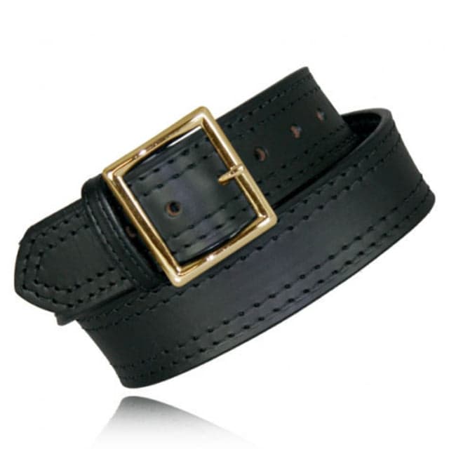 Boston Leather 1.75in 4-Row Stitched Garrison Belt - Men's Plain Black Gold Buckle Size 42