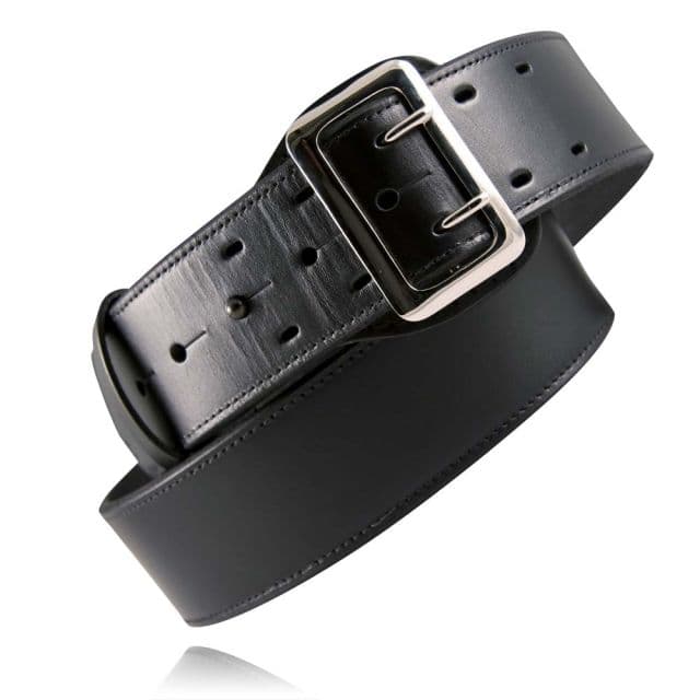 Boston Leather Sam Browne 2.25in Fully Lined Duty Belt w/ Chrome & Brass Buckle Black