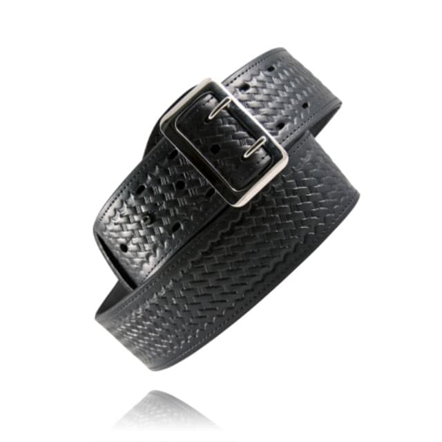 Boston Leather American Value Line 2 1/4in Fully Lined Duty Belt 32 Black Basketweave Gold Buckle