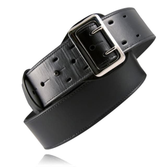 Boston Leather Sam Browne 2.25in Fully Lined Duty Belt w/ Chrome & Brass Buckle Black