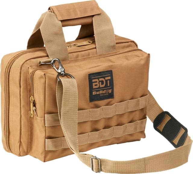 Bulldog Cases & Vaults Deluxe 2 Pistol Range Bag W/ Strap & Molle Tan