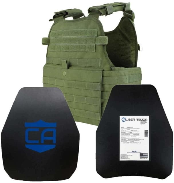 Caliber Armor AR550 11 x 14 Level III+ Body Armor and Condor MOPC Package OD Green Medium/2XL