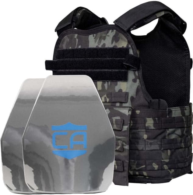 Caliber Armor AR550 11 x 14 Level III+ Body Armor w/ PolyShield Spall Coat and Condor MOPC Package Black Multicam Medium/2XL