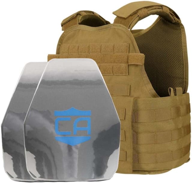 Caliber Armor AR550 Level III+ Body Armor w/Spall Coat Package Shooter Cut Coyote Brown Medium/2XL