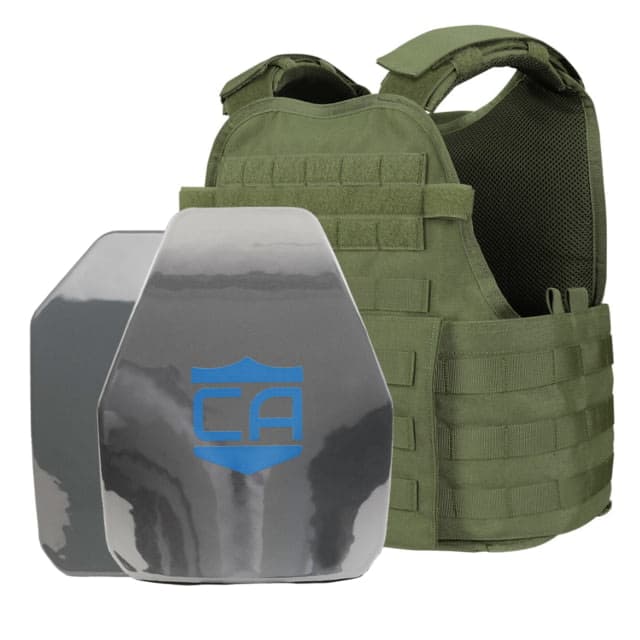 Caliber Armor AR550 III+ w/PolyShieldCondor MOPC Complete Plate Carrier Package Shooters/SAPI Ranger Green 10x12in