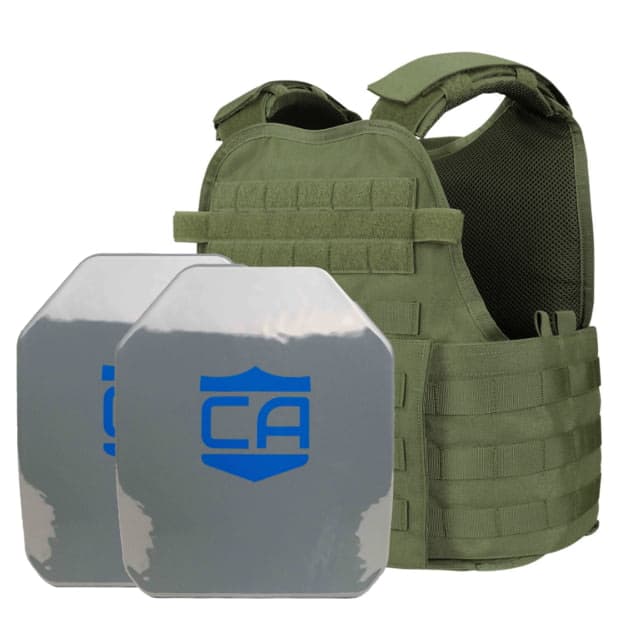 Caliber Armor AR550 III+ w/PolyShieldCondor MOPC Complete Plate Carrier Package SAPI Ranger Green 10x12in