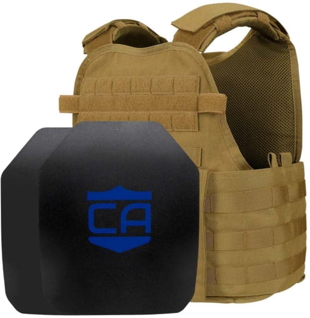 Caliber Armor AR550 Level III+ Body Armor and Condor MOPC Package SAPI Style Coyote Brown Medium/2XL