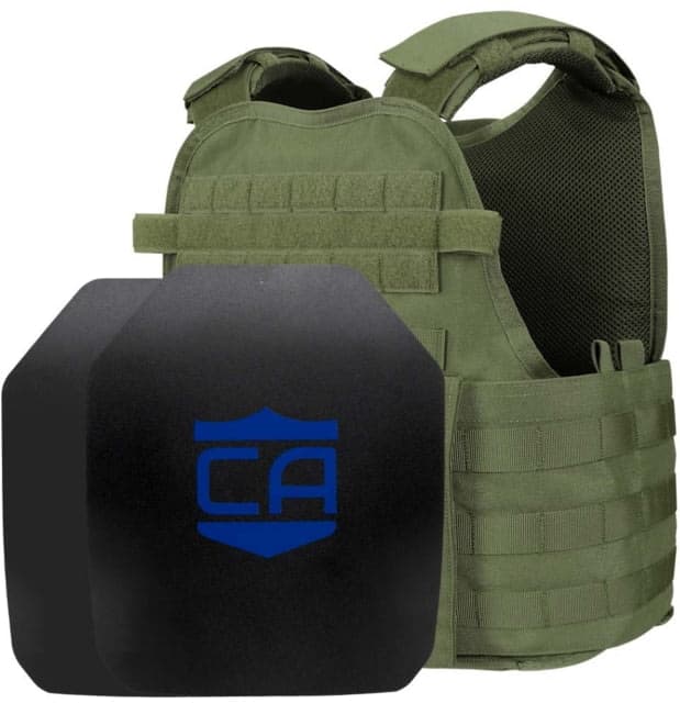Caliber Armor AR550 Level III+ Body Armor and Condor MOPC Package SAPI Style OD Green Medium/2XL