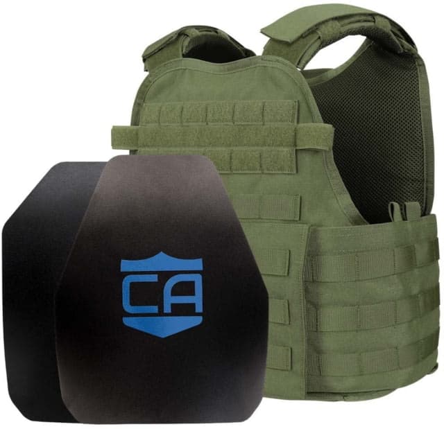 Caliber Armor AR550 Level III+ Body Armor and Condor MOPC Package SAPI Style + Shooter Cut OD Green Medium/2XL