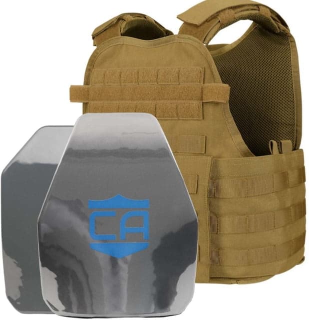 Caliber Armor AR550 Level III+ Body Armor w/ Spall Coat Condor MOPC Package SAPI/Shooter Style Coyote Brown Medium/2XL