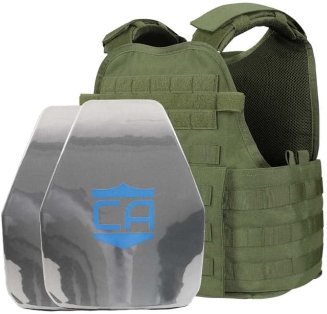 Caliber Armor AR550 11 x 14 Level III+ Body Armor w/ PolyShield Spall Coat and Condor MOPC Package OD Green Medium/2XL