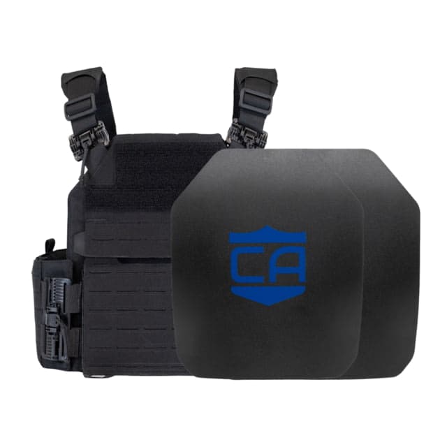 Caliber Armor AR550 NIJ III+ Recon Complete Plate Carrier Package - Set of 2 SAPI Black