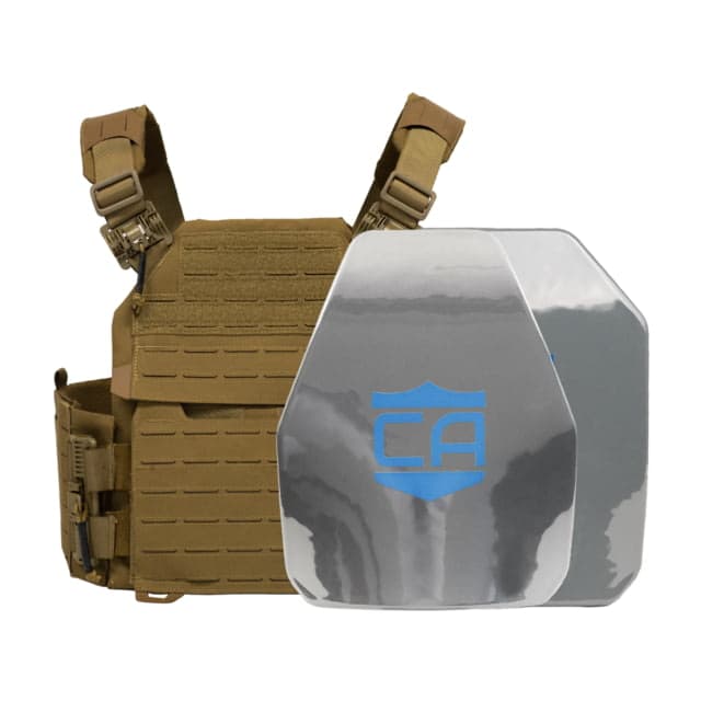 Caliber Armor Ar550 Nij Iii+ Recon Polyshield Complete Plate Carrier Package Shooters/Sapi Coyote Tan 19-Ar550-Ta
