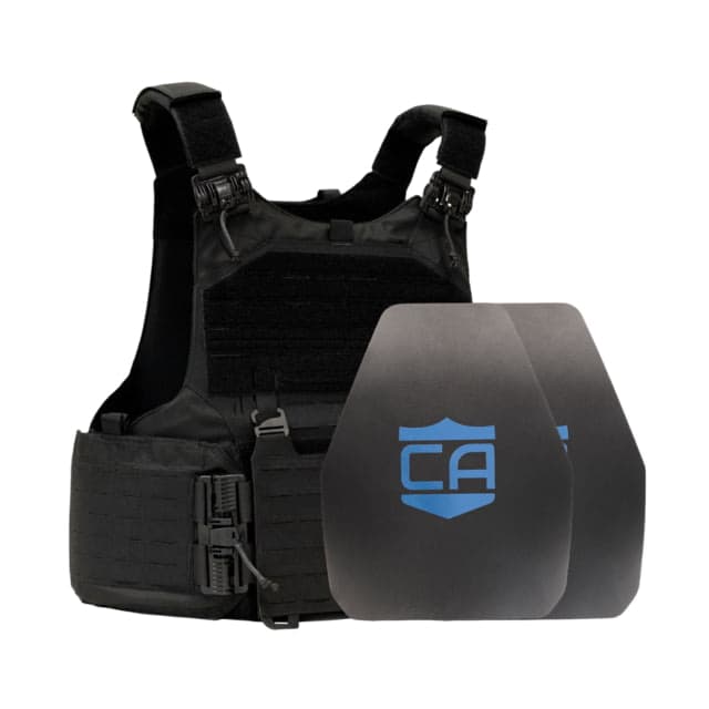 Caliber Armor AR550 w/ M.O.D. NIJ III+ Standard Complete Plate Carrier Package - Set of 2 Shooters Black n/Large